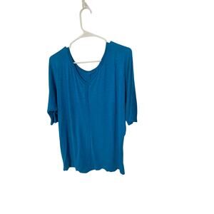 Eileen Fisher Hemp Organic Cotton Lagenlook Natural Granola Girl Blue Basic Top